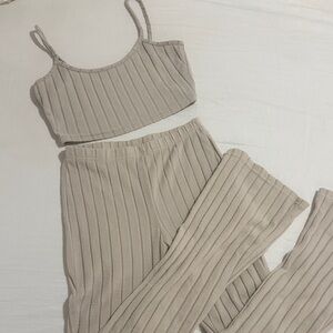 Ribbed Knit Two-Piece Set — Neutral Beige